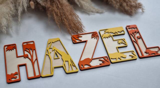 Personalised Wooden Safari Animal Name Sign Jungle Nursery Decor - image 1