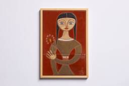 Boho Chic 70's Inspired Handpainted Orange Tile Wall Art - Seventies Flower Girl Portrait Unique Gift Idea - thumbnail 1