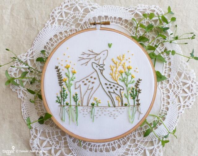 Love Story - Christmas Craft, Modern Hand Embroidery, Embroidery Kit, Gift For Kid, Green Dear Wall Decor - image 1