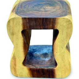 Suar Wood Wavy Hollow Lamp Table Or Stool 45cm - thumbnail 2