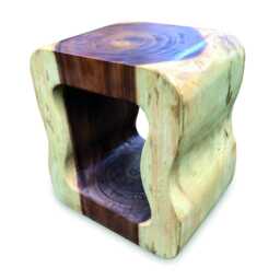 Suar Wood Wavy Hollow Lamp Table Or Stool 45cm - thumbnail 3