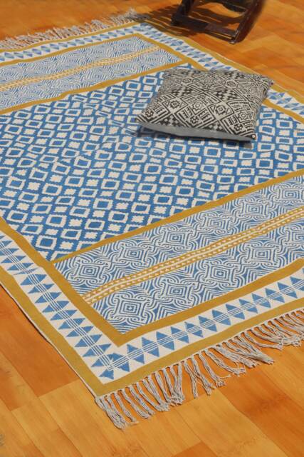 Handmade 6x9 Cotton Dhurrie Rug, Block Printed Indian Kilim - image 1