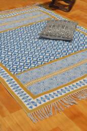 Handmade 6x9 Cotton Dhurrie Rug, Block Printed Indian Kilim - thumbnail 1