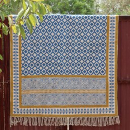 Handmade 6x9 Cotton Dhurrie Rug, Block Printed Indian Kilim - thumbnail 3