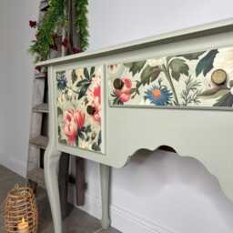 Pretty Light Green & Colourful Floral Console Table With Cupboards Drawer - thumbnail 4
