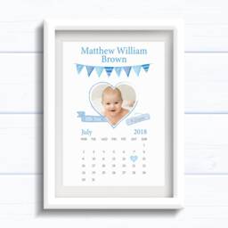 Personalised Gift For Baby Boy. Bespoke Print With Birth Details, Calendar & Photo. 1st Birthday Present. Newborn Baby Print - thumbnail 3