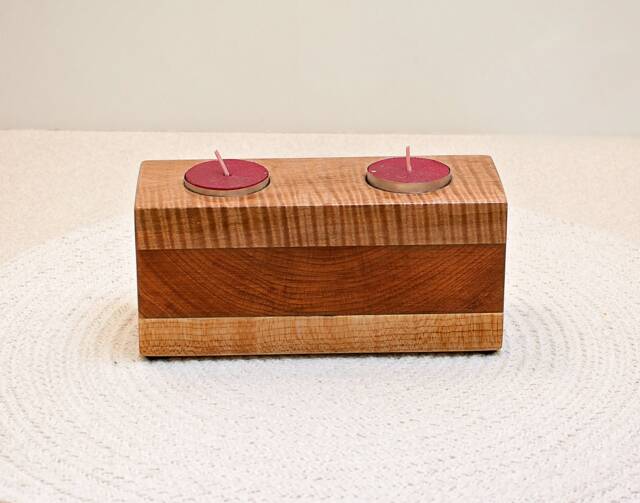Handmade Wood Tea Light Candleholder Walnut, Maple & Tiger - image 1