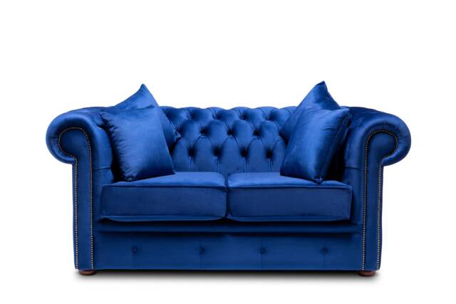 Chesterfield Sofa Two/Three Seater French Royal Blue Velvet - image 1