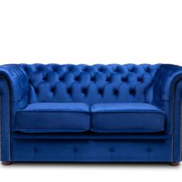 Chesterfield Sofa Two/Three Seater French Royal Blue Velvet - thumbnail 2