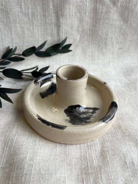 The Makers' Mark Candlestick Set, White & Black Candle Gift Homeware, Boho Home Decor, Patterned Stick Holder - image 1