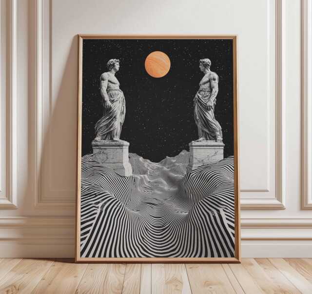 Surreal Greek Statue Poster, Retro Futurist Wall Art, Classical Decor, Modern Apartment Space Print, Interiors, Sci-Fi Poster - image 1