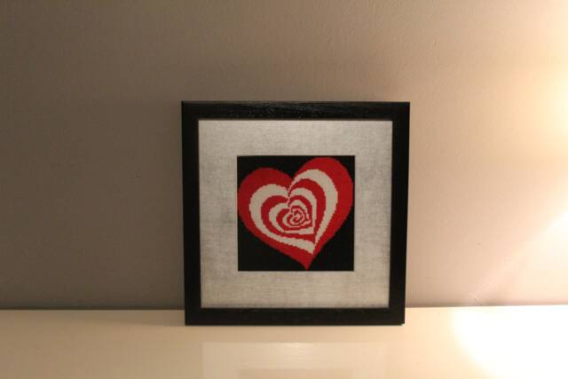 Cross Stitch Framed Picture/Heart/Handmade Embroidered Picture/Cross Wall Art Decor - image 1