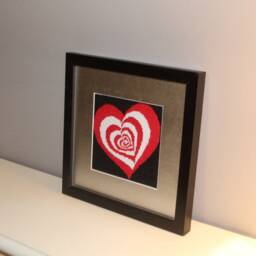 Cross Stitch Framed Picture/Heart/Handmade Embroidered Picture/Cross Wall Art Decor - thumbnail 3