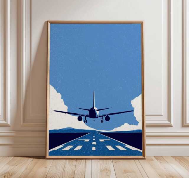 Airplane Takeoff Poster, Aviation Wall Art, Modern Aircraft Print, Travel Decor, Pilot Gift, Minimalist Runway Illustration Artwork - image 1