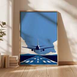 Airplane Takeoff Poster, Aviation Wall Art, Modern Aircraft Print, Travel Decor, Pilot Gift, Minimalist Runway Illustration Artwork - thumbnail 3