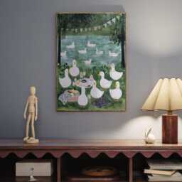 Duck Picnic Nursery Print - Whimsical Geese Tea Party Art - thumbnail 2