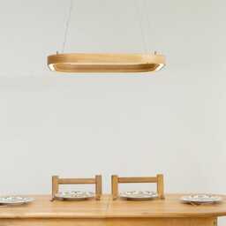 Rustic Round Wood Pendant Light Mid-Century Modern Chandelier For Dining Room & Kitchen Island - thumbnail 2
