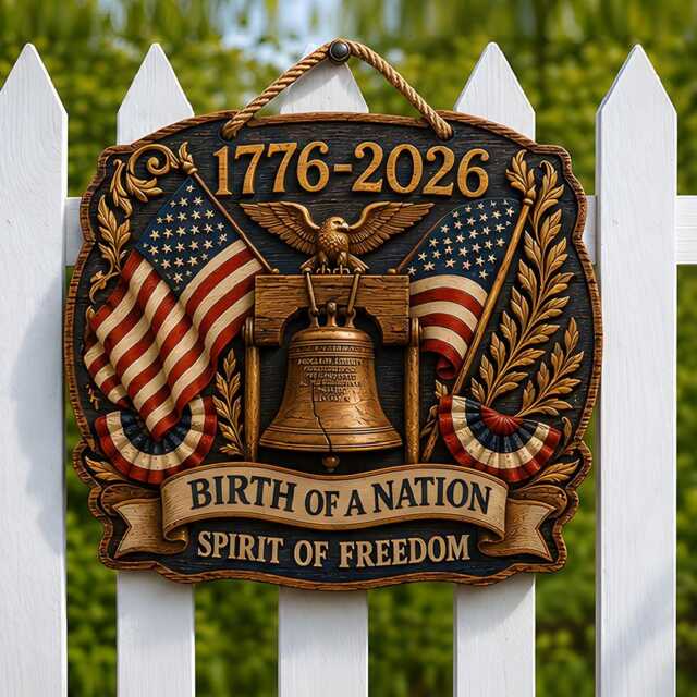 Patriotic Wooden Door Sign, American Eagle Liberty Bell 1776-2026 Wall Decor - image 1