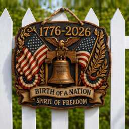 Patriotic Wooden Door Sign, American Eagle Liberty Bell 1776-2026 Wall Decor - thumbnail 1