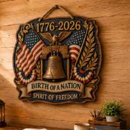 Patriotic Wooden Door Sign, American Eagle Liberty Bell 1776-2026 Wall Decor - thumbnail 4