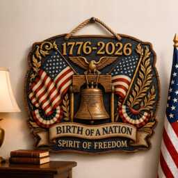 Patriotic Wooden Door Sign, American Eagle Liberty Bell 1776-2026 Wall Decor - thumbnail 2