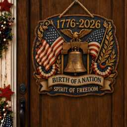 Patriotic Wooden Door Sign, American Eagle Liberty Bell 1776-2026 Wall Decor - thumbnail 3