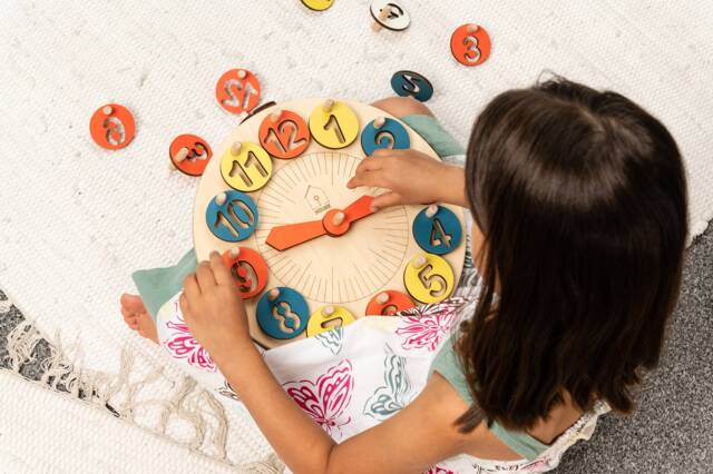 Lil House Kids Learning Clock Montessori Toy Educational Activity Preschool Learning Kids Gift Wooden Eco Clock - image 1