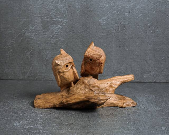 Handmade Wood Owl Couple Sculpture Rustic Engagement Gift, 8 - image 1