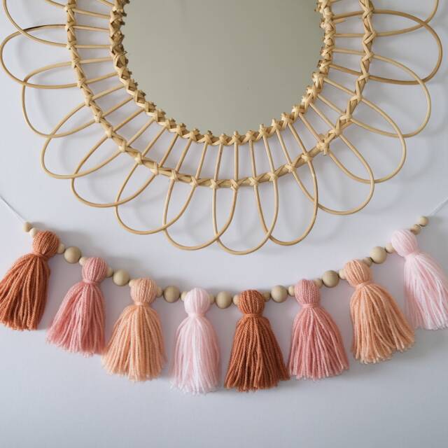 Tassel Garland - Custom Nursery Decor Bunting Wall Hanging Boho Yarn Pink Shelf - image 1