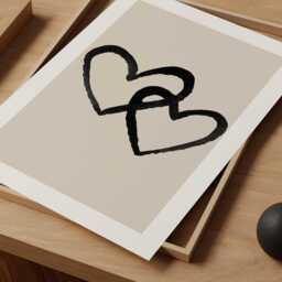 Black Hearts Duo Art Print Beige Love Illustration, Home Decor - thumbnail 3