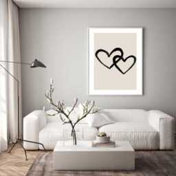 Black Hearts Duo Art Print Beige Love Illustration, Home Decor - thumbnail 2