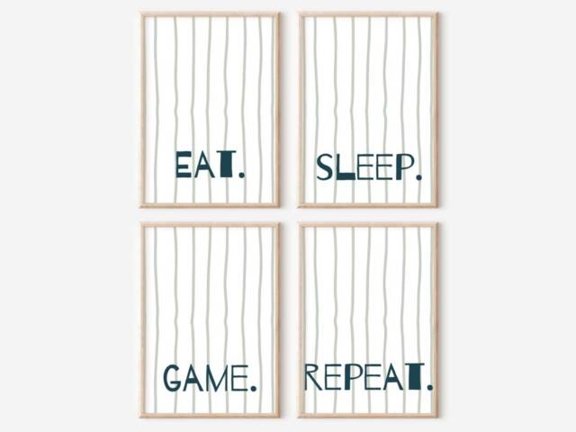 Eat, Sleep, Game, Repeat Gaming Prints For Teens & Tweens. Perfect A Boys Or Girls Room, Playroom Games Room - Prints Only - image 1