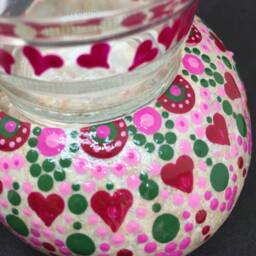 Mandalastein Tea Light-Pink Hearts-Dot Painting - thumbnail 3