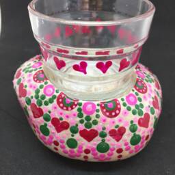 Mandalastein Tea Light-Pink Hearts-Dot Painting - thumbnail 2