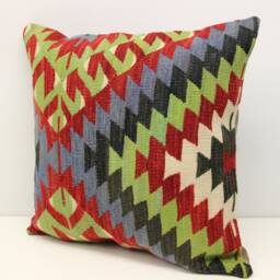 Vintage Kilim Pillow Cover 20x20, Retro Woven Cushion - thumbnail 3