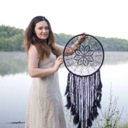 Black Boho Dreamcatcher Large Crochet Doily Wall Hanging - thumbnail 2