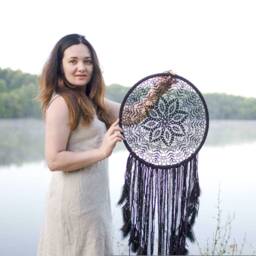 Black Boho Dreamcatcher Large Crochet Doily Wall Hanging - thumbnail 3