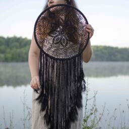 Black Boho Dreamcatcher Large Crochet Doily Wall Hanging - thumbnail 4
