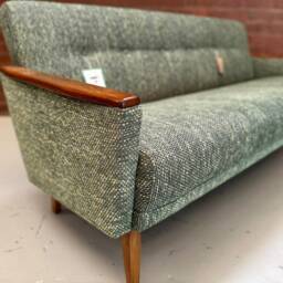 New Handmade Danish Vintage Style Model 55 Mid Century 60S 3 Seat Lounge Sofa in Forest Green Multicoloured Weave - thumbnail 2