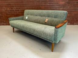 New Handmade Danish Vintage Style Model 55 Mid Century 60S 3 Seat Lounge Sofa in Forest Green Multicoloured Weave - thumbnail 1