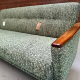 New Handmade Danish Vintage Style Model 55 Mid Century 60S 3 Seat Lounge Sofa in Forest Green Multicoloured Weave - thumbnail 3