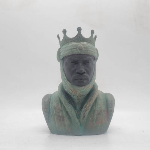 Weathered Bronze Mansa Musa Bust, 3D Printed African Statue, Tribal Art Sculpture, King, Black History Gift, Patina Green - image 1