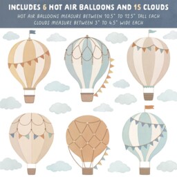 Hot Air Balloon Wall Decals - Nursery Decor, Kids Room Art, Removable & Reusable Stickers - thumbnail 2