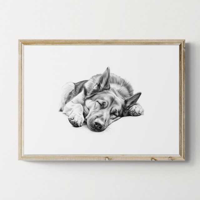 Sleeping German Shepherd Print, Dog Vintage Sketch, Farmhouse Decor, Gifts - image 1