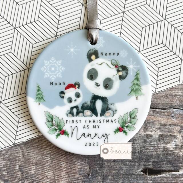 Personalised 1st First Christmas As Grandparent Auntie Uncle Grandma Nanny Baby Animal Koala Panda Bear Acrylic Or Ceramic Ornament Keepsake - image 1
