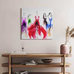 Women in Colorful Dresses Canvas, Picture Wall Hanging, Multicolor Decor, Kids Canvas Print - thumbnail 3