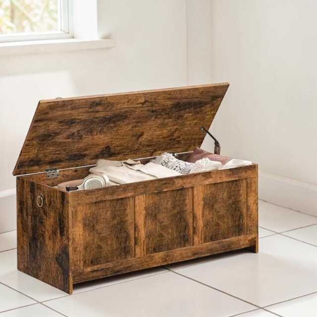 Rustic Storage Chest Bench 100cm Blanket Box With Safety Hinges, Multipurpose Wooden For Bedroom, Hallway & Living Room - image 1