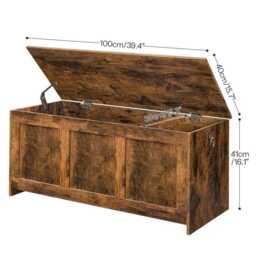 Rustic Storage Chest Bench 100cm Blanket Box With Safety Hinges, Multipurpose Wooden For Bedroom, Hallway & Living Room - thumbnail 4