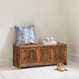 Rustic Storage Chest Bench 100cm Blanket Box With Safety Hinges, Multipurpose Wooden For Bedroom, Hallway & Living Room - thumbnail 3