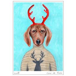 Dachshund Deer, Deer Poster, Art, Preppy Christmas Gift, Holiday Gift, Dachshund Lovers, Dachshund Gift, Painting - thumbnail 2